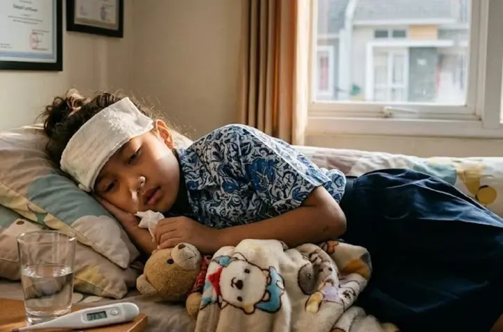 Influenza A pada anak dapat menular kepada orang di sekitarnya (Foto: Ilustrasi AI) ilustrasi Anak sakit