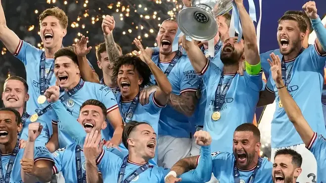 Man City berhasil melengkapi gelar Treble saat memenani Liga Champions mengalahkan Inter Milan di Istanbul. man city