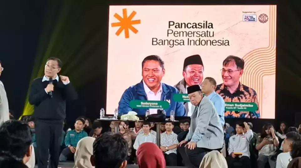 Diskusi bertajuk “Pancasila Pemersatu Bangsa Indonesia” yang digelar di Joglo Gelanggang Inovasi dan Kreativitas (GIK) Universitas Gadjah Mada (UGM), Sleman, Daerah Istimewa Yogyakarta, Senin 15 Juni 2026. Diskusi UGM