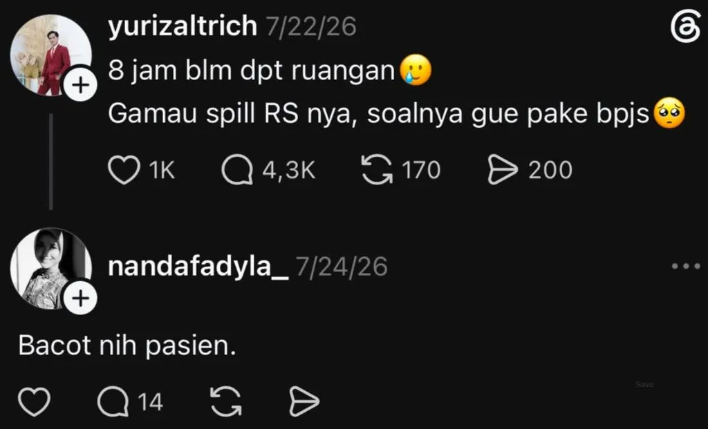 Komentar nirempati di utas Threads milik mendiang Yurizal. (Foto: Threads/Sunyidibaliksenyum) thread yusrizal