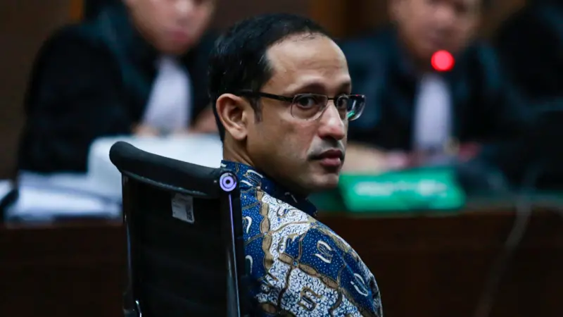 Nadiem Makarim saat menjalani sidang lanjutan di Pengadilan Tipikor, Jakarta, Senin (11/05), sebagai terdakwa kasus dugaan korupsi pengadaan Chromebook dalam program digitalisasi pendidikan di Kemendikbudristek. (Foto:Antara) Nadiem sidang
