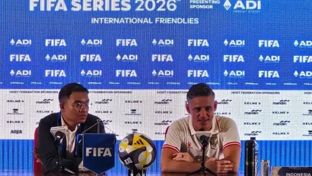 Pelatih Timnas Indonesia, John Herdman saat jumpa pers setelah pertandingan FIFA Series melawan St Kitts and Nevis, Jumat (27/3/2026).
John Herdman